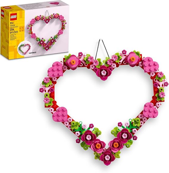 LEGO Heart Ornament Building Toy Set - Fun Arts and Crafts Idea for Girls and Boys, Ages 9+ Display on The Wall as Home Decoration - Gifts for Kids - 40638
