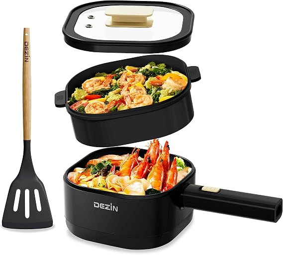 Dezin 2L Electric Hot Pot with Steamer, Non-Stick Portable Electric Pot