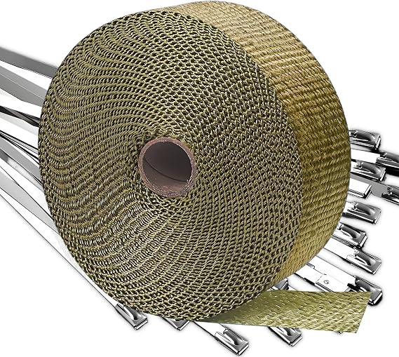 Exhaust Wrap | Titanium Exhaust Heat Wrap | Header Wrap | Heat Shield Tape with 10 PCS 11.8 Inch Stainless Steel Ties for Motorcycle Car Truck (Titanium, 2" x 16.4')