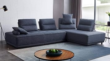 Limari Home Istefan Collection Modern Style Fabric Upholstered Modular Sectional Sofa with Movable Backrests and Biscuit Tufting On Seats, Blue