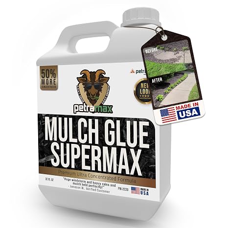 PetraMax Mulch Glue for Landscaping - Max Concentrate Weed Barrier, Non-Toxic Pea Gravel Binder, Rock Stabilizer for Landscaping - Dries Clear (Super, 32Oz)