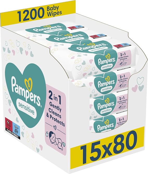 Pampers Sensitive Baby Wipes Multipack 1200 Count (15 x 80) Fragrance Free