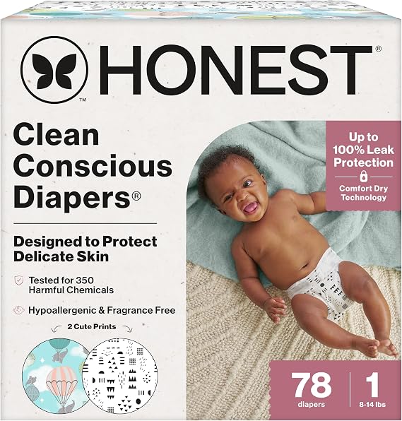 The Honest Company Daytime Diapers, Pattern Play, Size 1, 78 Count