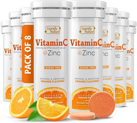 SIGNIFY NATURE Vitamin C 1000mg Effervescent Tablets with Zinc, 20CT | Potent Immune Support with Zinc, Sugar-Free & Vegan, Dissolvable Fizzy