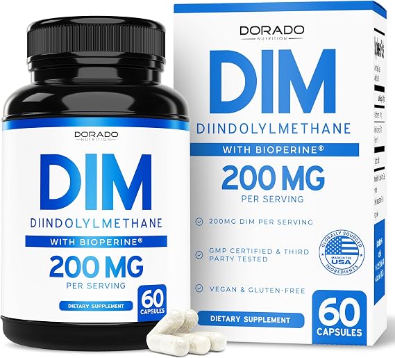 DIM Supplement for Women & Men (Diindolylmethane Estrogen Blocking Supplement, Hormonal Acne Treatment, Hormone Balance for Women) (200mg Per Serving) - Vegan, Gluten-Free, USA Made (60 Capsules)