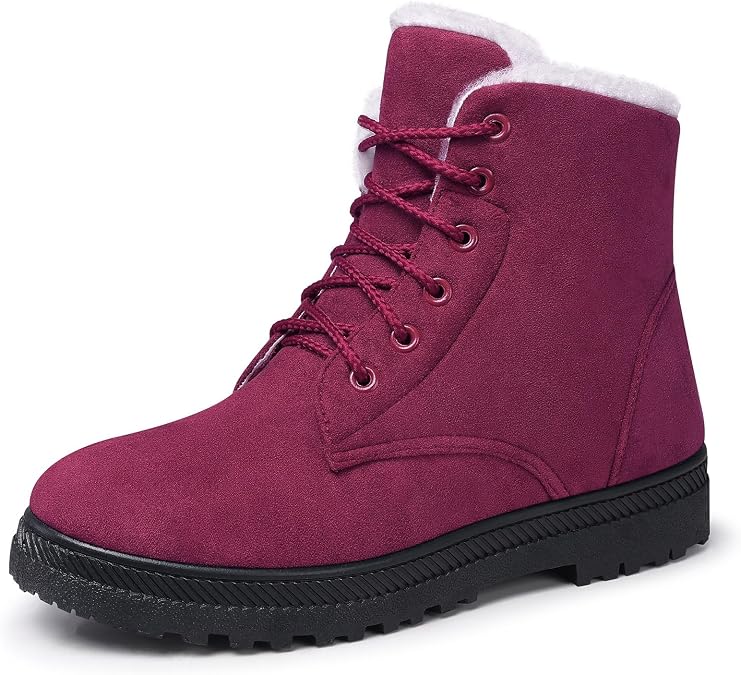 SHIBEVER Winter Snow Boots for Women: Warm Fur Lined Ankle Boots Comfortable Suede Lace Up Booties Cute Flat Shoes