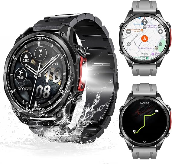 Anywise W1 Pro Mens Smart Watch, 5ATM Dual-Band GPS Offline Maps,1.43'' Fitness Smart watches for Android Phone/iPhone Compatible,170+ Sports Modes, Answer/Make Calls/12 Days Battery/3 Strap