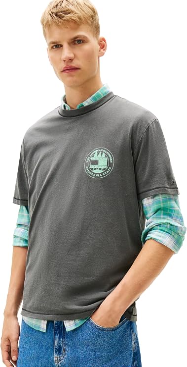 Tommy Jeans Men's Short Sleeve Cotton Graphic T-Shirts with Printed Archival Graphic