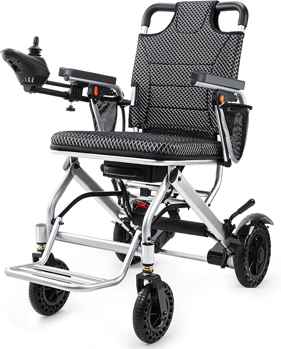 Lightweight Electric Wheelchairs for Adults, 33lb Portable Folding, Airplane Approved, 330lb Capacity, 15 Mile Range, 360W Brushless Motor, LED Light, Ideal for Travel, Home, Outdoor Use, Silver