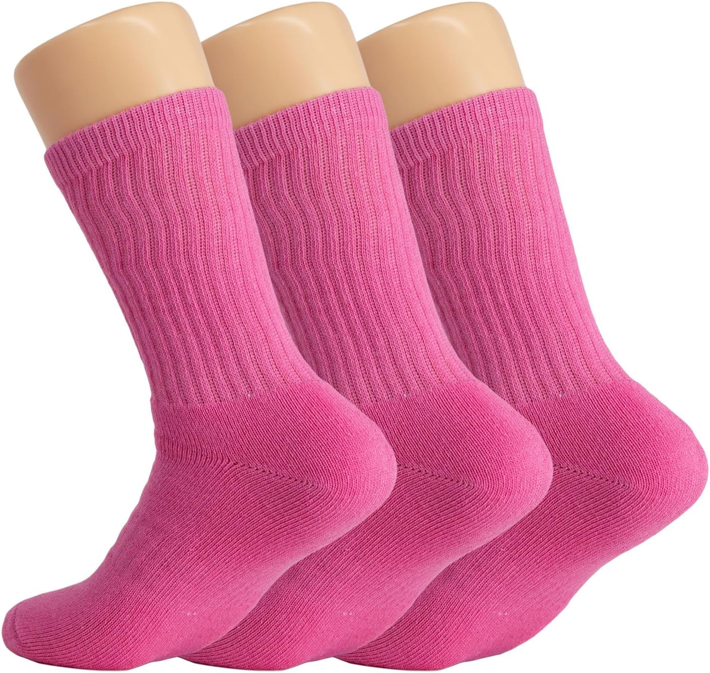 AWSAmerican Made Hot Pink Athletic Crew Socks for Women Cushioned Sole 3 Pairs