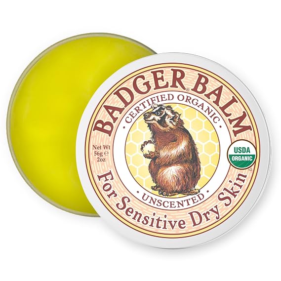Badger Unscented Hand Balm, Olive Oil & Beeswax, 2 oz Tin