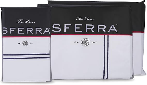 Sferra Grande Hotel Sheet Set - Full - White/Navy