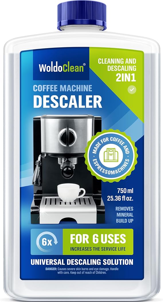 WoldoClean Descaler Solution for Coffee Maker 25.4 oz - 6 Uses Descaling Liquid compatible with Keurig, Nespresso, Breville, Espresso Machines