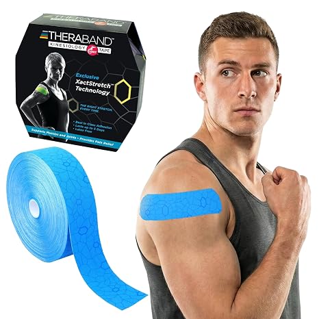 THERABAND Kinesiology Tape, Knee, 2'' X 103.3 Foot Bulk Roll, Blue/Blue