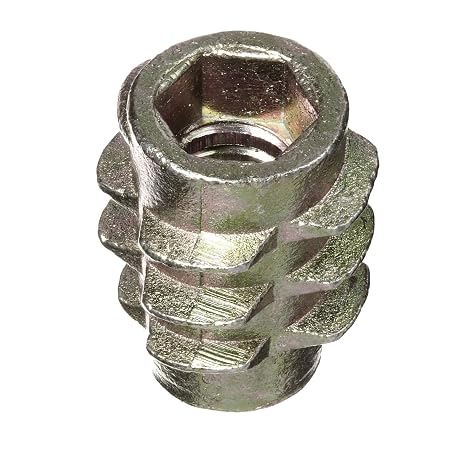 E-Z LOK Knife Threaded Insert for Soft Wood, Zinc Hex-Flush Thread Inserts 10-24 Internal Threads, 0.512" Length Pack of 50