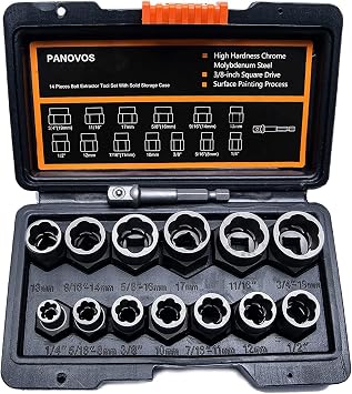 Screw Bolt Nuts Extractor Socket Set, 14 Pieces Impact Bolt & Nut Remover Set, Stripped Lug Nut Remover, Extraction Set for Removing Damaged, Frozen, Rusted, Rounded-Off Bolts, Nuts & Screws