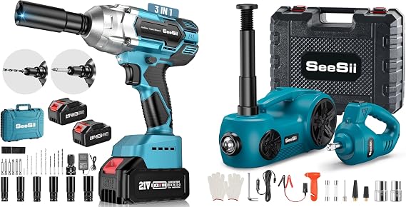 Seesii Electric Car Jack Kit,5 Ton 12V Car Jack Hydraulic with Electric Impact Wrench and Tire Inflator
