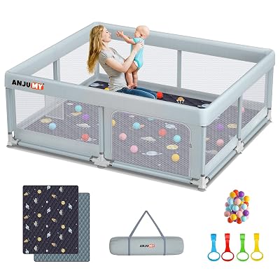 Baby Playpen with Mat Included 71x59 playpen for Babies and Toddlers,Indoor & Outdoor Activity Center,Kids Playpen with Gate,Safety Baby Fence Play Area with 50pcs Ocean Balls,Breathable Mesh