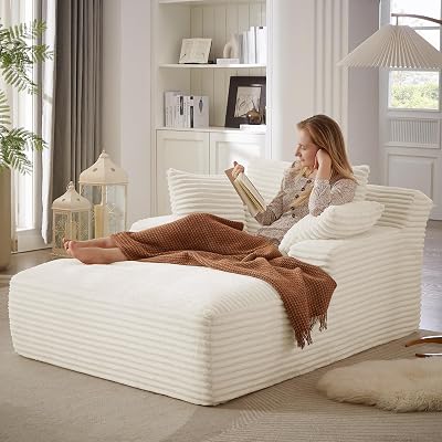 Chaise Lounge Chair Indoor, 67 Oversized Corduroy Upholstered Sofa Bed, Cloud Sofas Couches for Living Room, No Assembly Required Beige