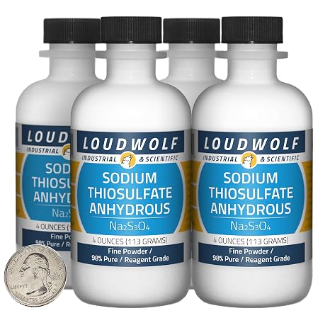 Sodium Thiosulfate Anhydrous / 1 Pound / 4 Bottles / 98% Pure Reagent Grade/Fine Powder