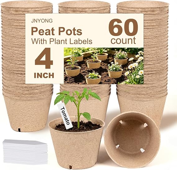 JNYONG 60 Packs 4 Inch Peat Pots, Garden Germination Nursery Pots