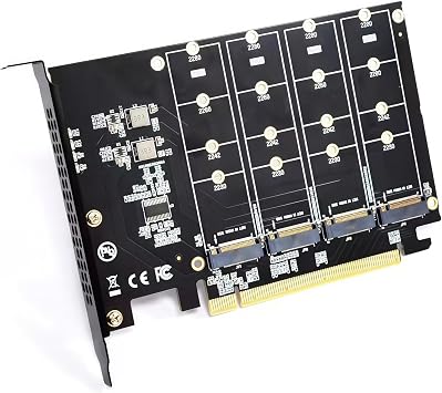 LM417 Quad NVMe SSD to PCIe 4.0/3.0 X16 Adapter Card, Supports 4-Drive M.2 NVMe, RAID, Boot, Required Mainboard with Built-in PCIe Bifurcation/Splitting