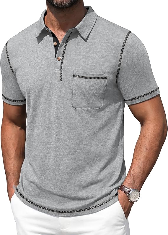 Mens Polo Shirts Short Sleeve Casual Summer Lightweight Cotton Golf Polo Shirts with Pocket
