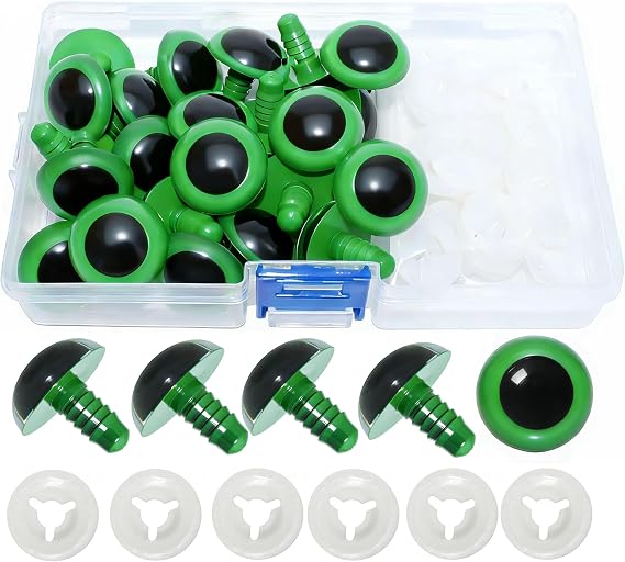 BESTCYC 1Box(60pcs) 24mm Green Color Large Plastic Safety Eyes Craft Eyes with Washers for Plush Animal, Doll, Puppet