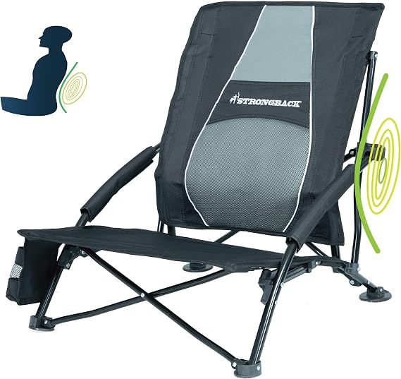 STRONGBACK Low Gravity Beach Chair with Lumbar Support, Black