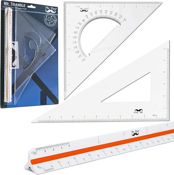 Mr. Pen Architectural Triangular Ruler Set with 12 Inch Triangular Scale | 11 Inch 30/60 and 8 Inch 45/90 Triangles