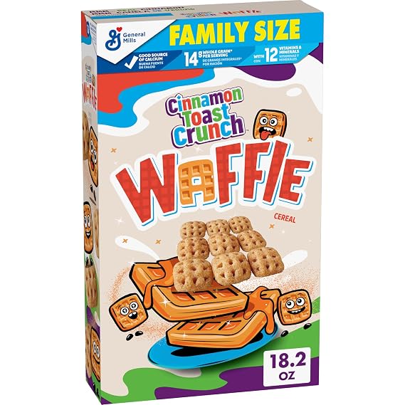 Cinnamon Toast Crunch Waffle Breakfast Cereal, Crispy Cinnamon Cereal, Family Size, 18.2 oz