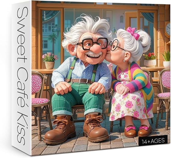 Colorful Valentines Day Puzzle for Adults 1000 Pieces, Grandma Grandpa Jigsaw Puzzle, Couples Cafe Love Puzzle