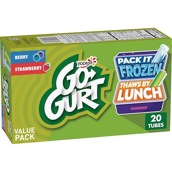 Go-GURT Berry and Strawberry Kids Fat Free Yogurt Variety Pack, Gluten Free, 2 oz Yogurt Tubes (20 Count)