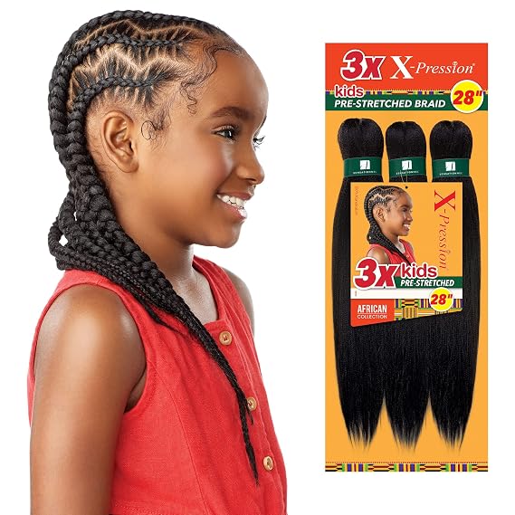 Sensationnel X-Pression Prestretched Braids-3X Kids 28in,1pk 1 JETBLACK | Braiding Hair,Kanekalon, Flame-Retardant, Synthetic, Box Braids & Twists