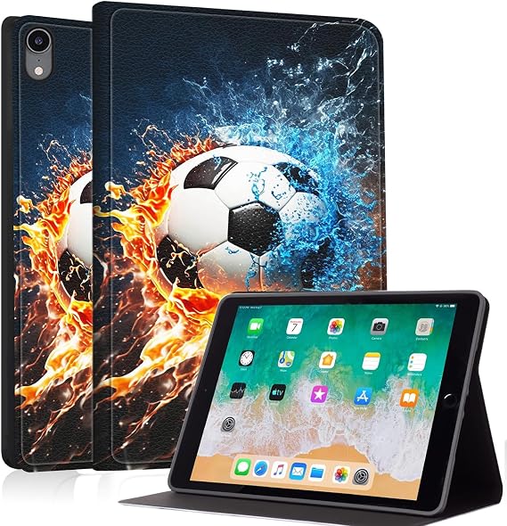 Case for iPad mini A17 Pro (7th/6th Gen 2024/2021), Slim Shockproof Protective Cover with Auto Sleep/Wake, Durable PU Leather Multi-Angle Stand Folio for iPad mini 7 (8.3"), Soccer Ball