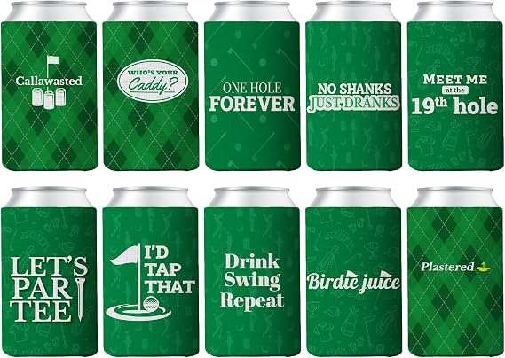 Golf Bachelor Party Favors Slim Can Coolers (10 pack) Groomsman Gift for Wedding | Team Groom Gifts | Golf Party Favors