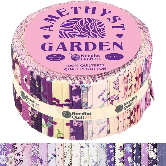 Jelly Roll Fabrics for Quilting Clearance 40 Strip 2.5" x 44" | Cotton Strips Bundles Perfect Quilting Fabric for Sewing, Precut Quilt Projects, Jelly Roll Fabric Clearance (Amethyst Garden)