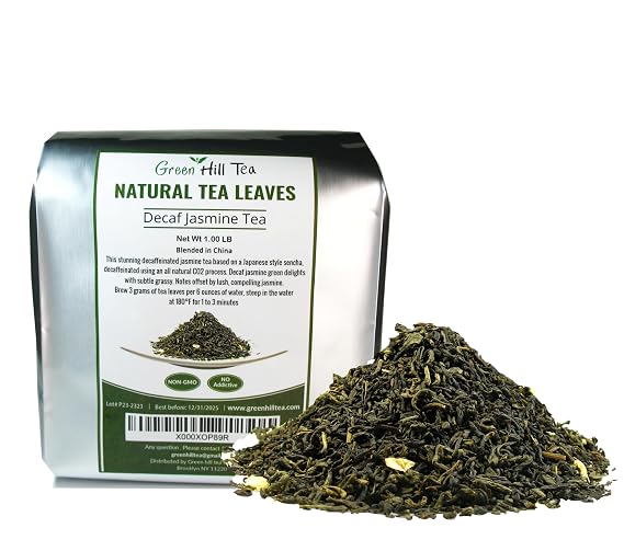 Greenhilltea Decaf Jasmine Green Tea, Perfect beverage who wish for Caffeine-Free Tea 1 LB