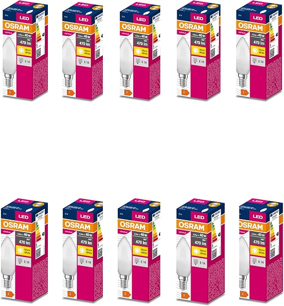 Osram 10'lu Value B40 4.9W 827 2700K Sarı Renk E14 Mum LED Ampul