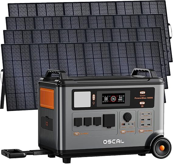 PowerMax 6000 Solar Generator, 120/240V Split Phase Voltage 6000W AC Outlets (9000W Peak), 3600Wh Power Station Expandable to 57.6kWh, Emergency for