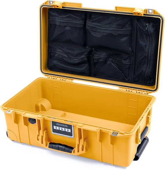 ColorCase Pelican Air 1535 Carry-on Case Yellow - Medium Size Waterproof Case with Mesh Lid Organizer Only - Yellow Handles & Latches