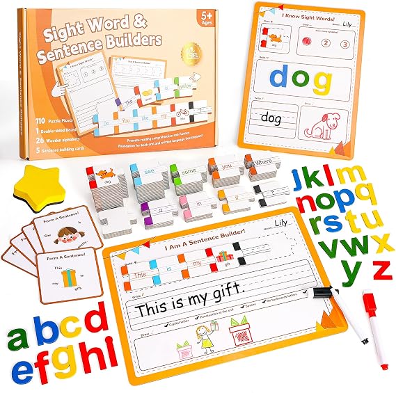 GiftAmaz 145 PCS Sentence Building for Kids, Phonics Puzzles Flashcard