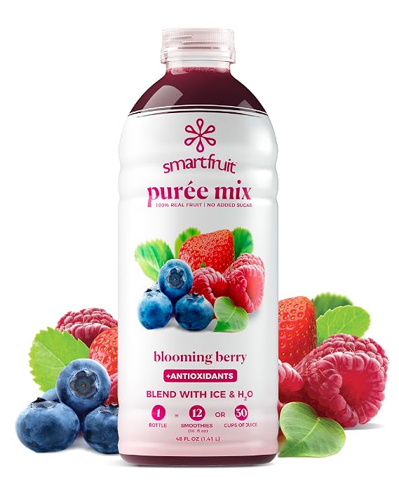 Smartfruit Blooming Berry + Antioxidants 100% Real Fruit Puree with Strawberries, Blueberries, Raspberries Great for Smoothies, Juice, Yogurt, Cocktails, Teas & More High in Vitamin A & C 48oz
