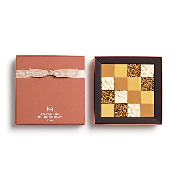 LA MAISON DU CHOCOLAT Gourmet Squares Gift Box, Premium Dark, White | and Milk Chocolate Bars Gift Box, Gourmet French Chocolate Squares (16 Pieces)