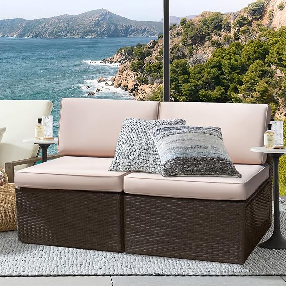 Devoko 2 Pieces Patio Furniture Sets,Outdoor Sofa,Small Sectional Couch