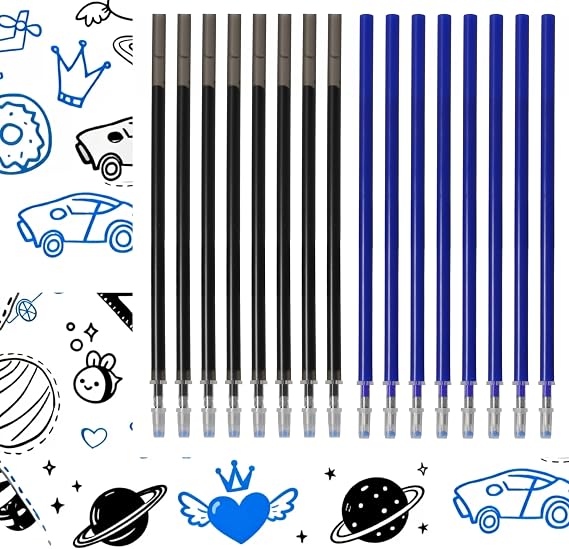 16 x Erasable Refills Blue and Black 0.7 mm, Compatible with Pilot FriXion Pen, Clicker, Slim, Eberhard Faber, Erasable Frixion Cartridges, Erasable Ballpoint Pen, 11 cm Pilot Refill