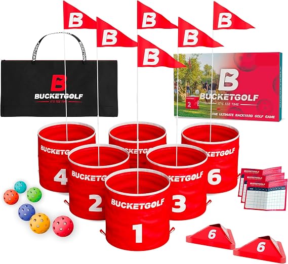 BUCKETGOLF 6 Hole Bundle with Clubs, Backyard Golf Game for All Ages