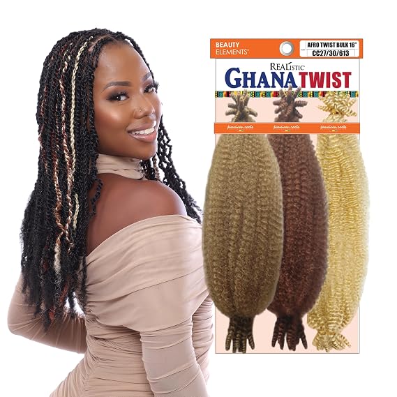 REALISTIC 3X GHANA AFRO TWIST BULK 16in -Soft & Smooth Texture -Protective Style Crochet Braid (CC27/30/613)