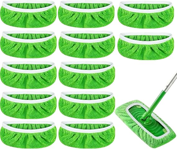 12-Pack Reusable Coral Fleece Mop Pads Washable Wet Mopping Cloths and Dry Sweeping Cloths for Swiffer Sweeper Washable Wet & Dry Microfiber Pads for Surface/Hardwood Floor Cleaning, Tile & More.