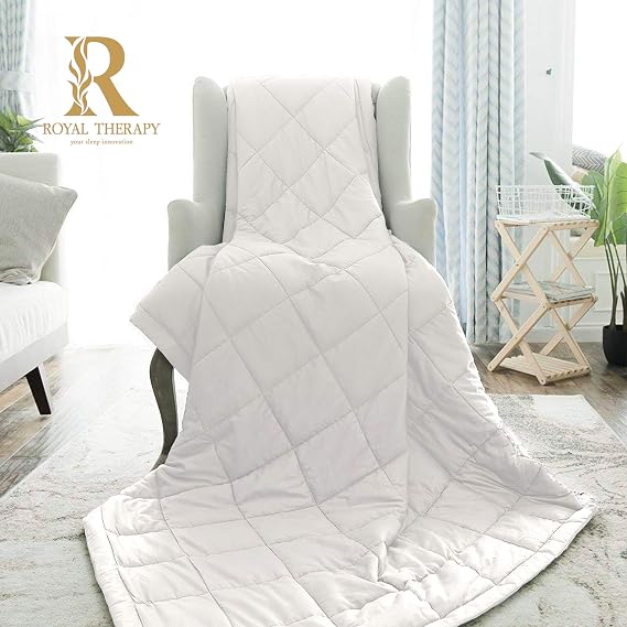 Royal Therapy Weighted Blanket - Heavy 100% Cotton Blankets with Premium Glass Beads (48''x78'' 15lbs, Coastal Fog), Suitable for One Person (~200lb)